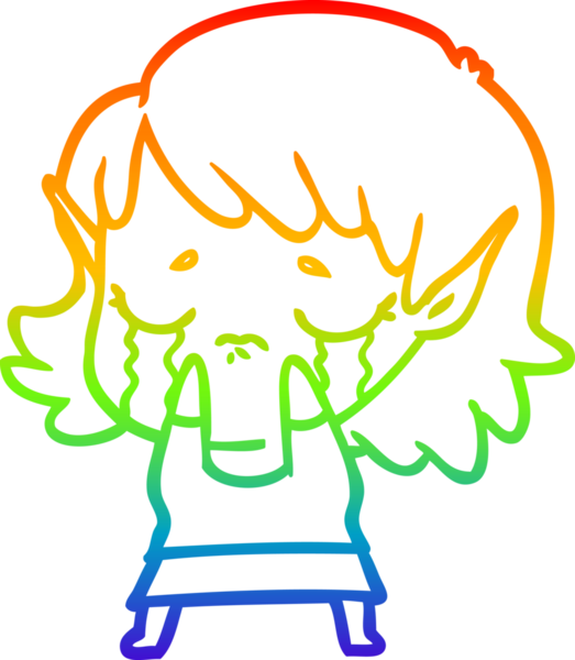 Gökkuşağı gradyan çizgi çizimi Bir insan tarafından çizilmiş ağlayan elf kızı