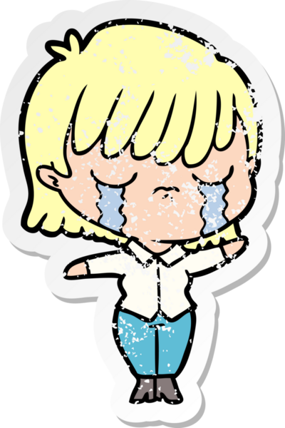 Bir insan tarafından çizilmiş ağlayan karikatürlü bir kadının sıkıntılı çıkartması.