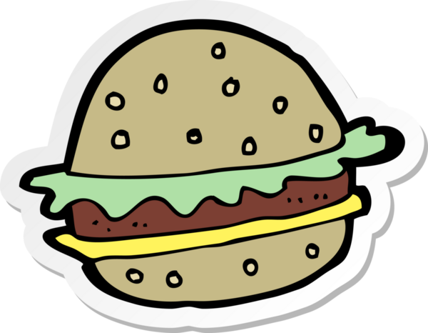 Bir insan tarafından çizilmiş çizgi film hamburgerinin çıkartması.