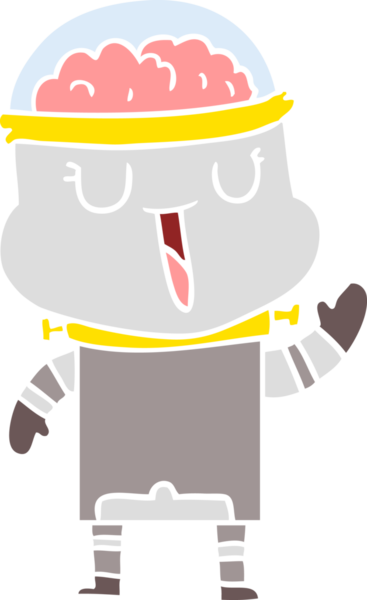 Bir insan tarafından çizilmiş mutlu düz renkli çizgi film robotu.