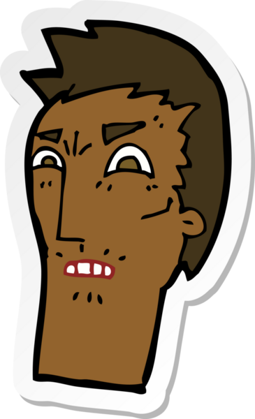 Bir insan tarafından çizilmiş kızgın bir karikatür çıkartması.