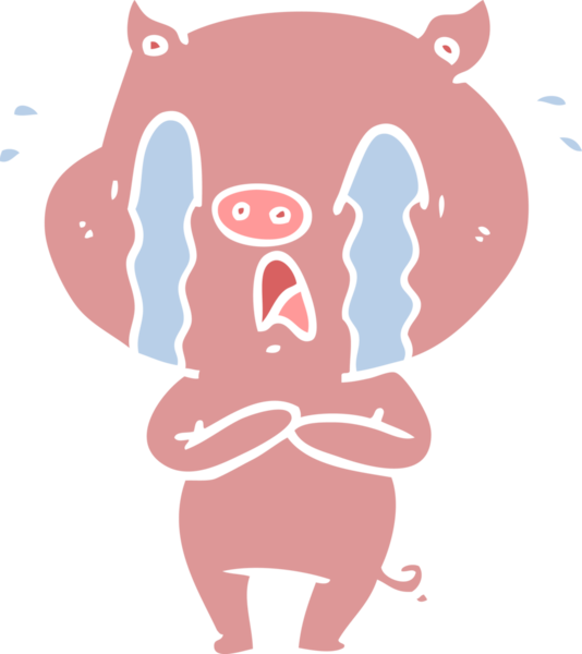 Ağlayan domuz düz renkli çizgi film bir insan tarafından çizildi.