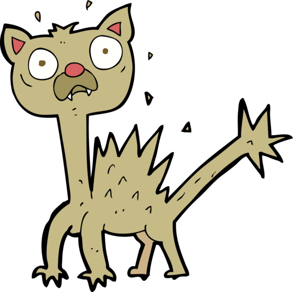 Bir insan tarafından çizilmiş, korkmuş bir kedi.