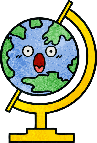 Bir insan tarafından çizilmiş dünyanın retro grunge desen karikatürü.