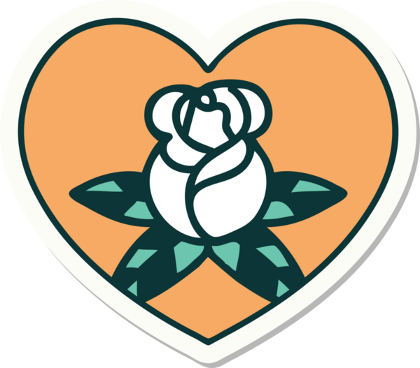 Geleneksel kalp stili dövme çıkartması ve bir insan tarafından çizilmiş çiçekler.