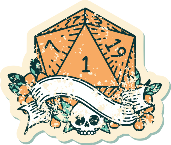 Retro Dövme Biçimi Doğal Bir d20 zar bir insan tarafından çizildi