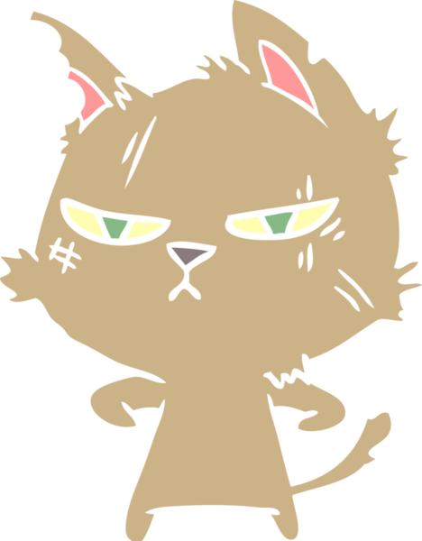 sert düz renkli çizgi film kedisi bir insan tarafından çizilmiş.