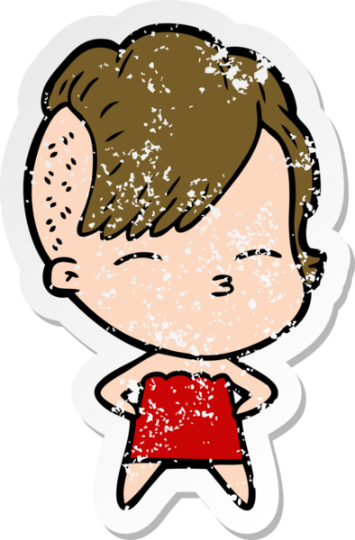 Bir insan tarafından çizilmiş şaşkın bakışlı bir kızın sıkıntılı çıkartması.