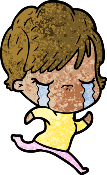 Bir insan tarafından çizilmiş ağlayan çizgi film kadını.