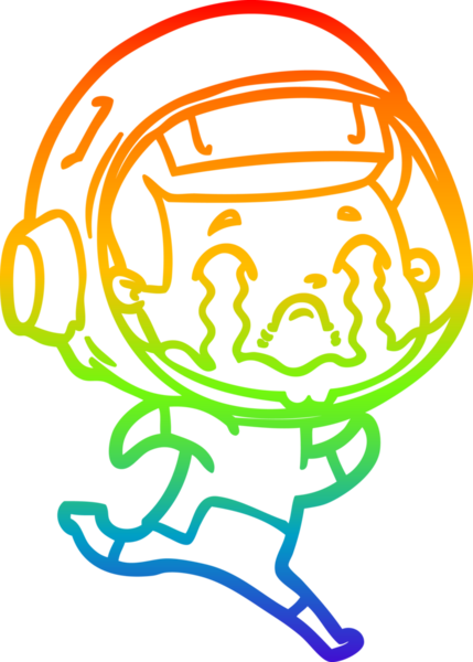 Gökkuşağı gradyan çizgi çizimi bir insan tarafından çizilmiş ağlayan astronot