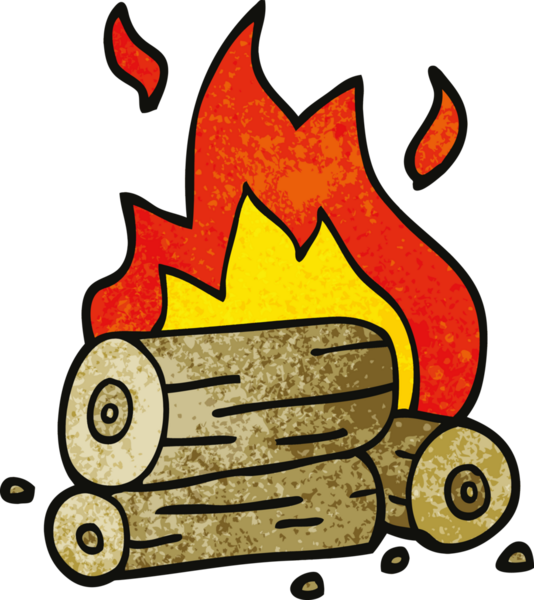 Bir insan tarafından çizilmiş karalama yanan kütükler.