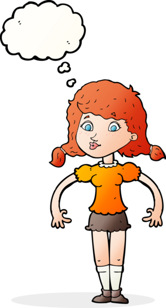 Bir insan tarafından çizilmiş düşünce balonlu güzel kız.