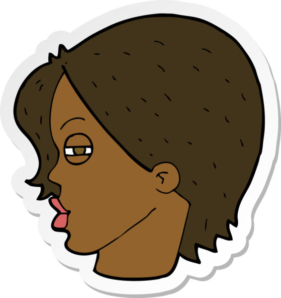 Bir insan tarafından çizilmiş dar gözlü, çizgi film kadın yüzü çıkartması.