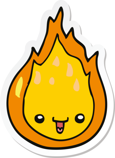 Bir insan tarafından çizilmiş çizgi film alevinin çıkartması.