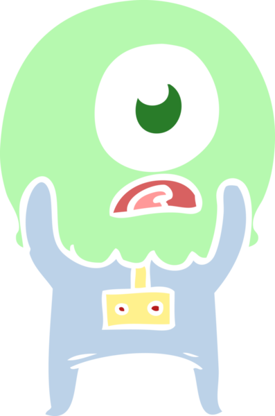 Düz renkli çizgi film Tepegöz uzaylı uzay adamı bir insan tarafından çizildi.