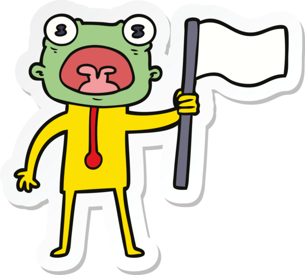 Bir insan tarafından çizilmiş bayraklı garip bir uzaylı çizgi film çıkartması.