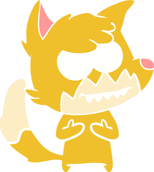 Bir insan tarafından çizilmiş düz renk çizgi film çizimi sırıtan tilki