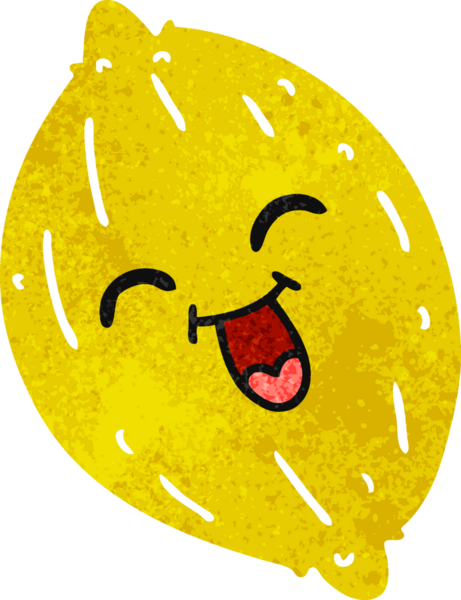 Bir insan tarafından çizilmiş mutlu limonun serbest çizilmiş retro karikatürü