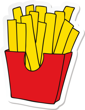 Bir insan tarafından çizilmiş garip bir el çıkartması. Patates kızartması.