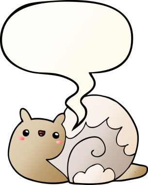 Tatlı çizgi film salyangozu ve konuşma baloncuğu bir insan tarafından çizilmiş düzgün bir gradyan stili.