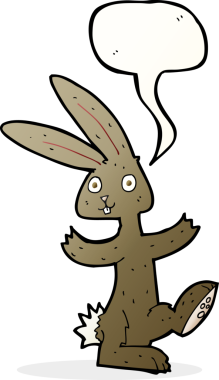 Bir insan tarafından çizilmiş konuşma balonlu çizgi film tavşanı.