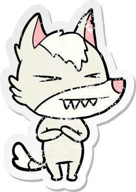 Bir insan tarafından çizilmiş kızgın bir kurt çizgi filminin sıkıntılı çıkartması.