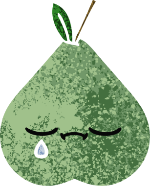 Bir insan tarafından çizilmiş yeşil bir armutun retro çizim tarzı karikatürü