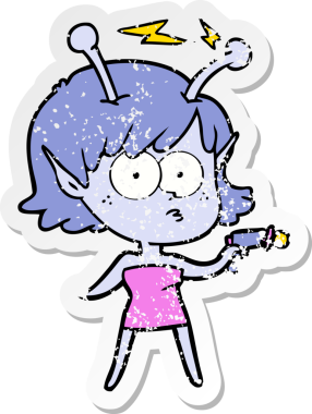 Bir insan tarafından çizilmiş uzaylı bir kızın sıkıntılı çıkartması.