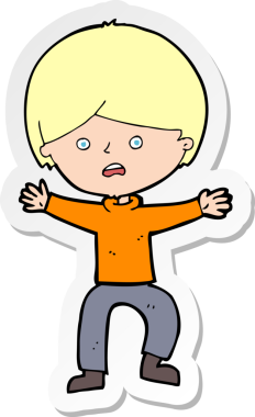 Bir insan tarafından çizilen panikleyen bir çizgi film çocuğunun çıkartması.