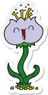 Bir insan tarafından çizilmiş şirin bir karikatür çiçeğinin çıkartması.