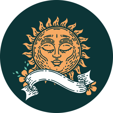 Bir insan tarafından çizilmiş güneş pankartıyla dövme biçimi simgesi