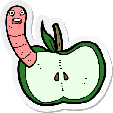 Bir insan tarafından çizilmiş bir elma karikatürü.