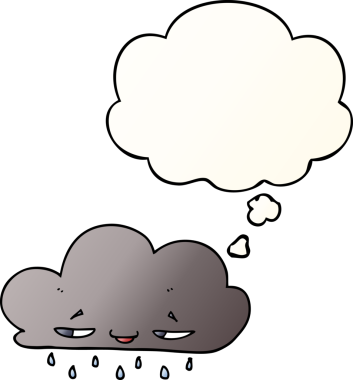 Düşünce baloncuklu karikatür yağmur bulutu bir insan tarafından çizilmiş.