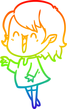 Gökkuşağı gradyanı çizimi. Bir insan tarafından çizilmiş mutlu vampir kız çizgi filmi.