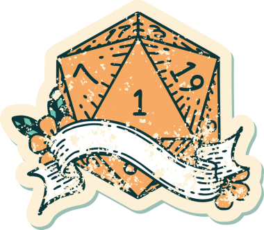 Retro Dövme Biçimi Doğal Bir d20 zar bir insan tarafından çizildi