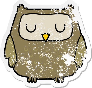 Bir insan tarafından çizilmiş karikatür baykuşunun sıkıntılı çıkartması