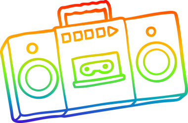 gökkuşağı gradyan çizgi çizimi bir insan tarafından çizilmiş retro kaset çalar