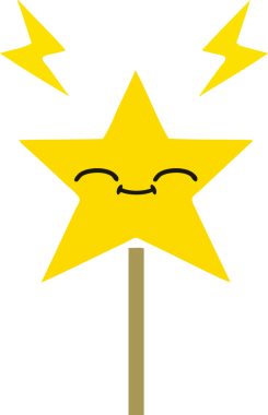 Bir insan tarafından çizilmiş sihirli değneğin düz renkli retro karikatürü