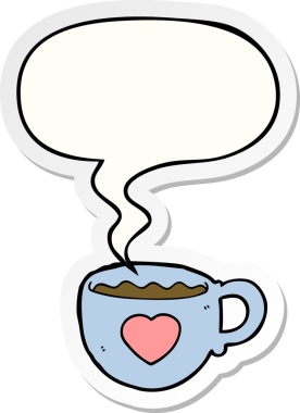 Bir insan tarafından çizilmiş konuşma kabarcığı yapıştırmalı kahve fincanına bayılırım.