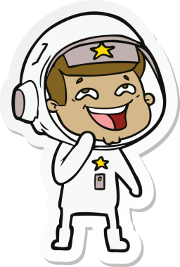 Bir insan tarafından çizilmiş, gülen astronotun çıkartması.