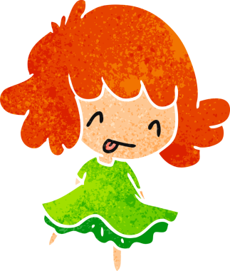 Bir insan tarafından çizilmiş sevimli bir kawai kızının eski çizgi film çizimi.