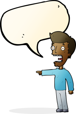 Bir insan tarafından çizilmiş, konuşma balonuyla dehşete düşmüş bir adam.