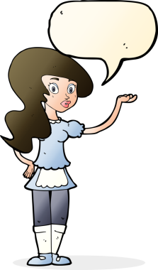 Bir insan tarafından çizilmiş konuşma balonu olan çizgi film garsonu.