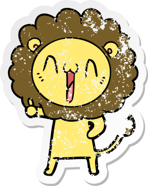 Bir insan tarafından çizilmiş mutlu çizgi film aslanının sıkıntılı çıkartması.