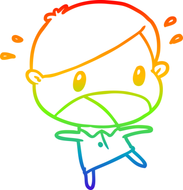 Gökkuşağı gradyanı çizimi. Bir insan tarafından çizilmiş sevimli, şok olmuş bir adamın çizimi.