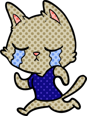 Bir insan tarafından çizilmiş ağlayan çizgi film kedisi.