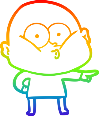 Gökkuşağı gradyan çizgi çizimi bir insan tarafından çizilmiş kel bir adamın çizimi