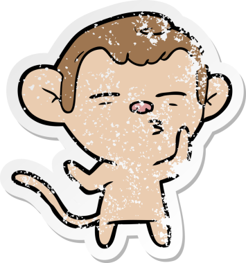 Bir insan tarafından çizilmiş şüpheli bir maymunun sıkıntılı çıkartması.