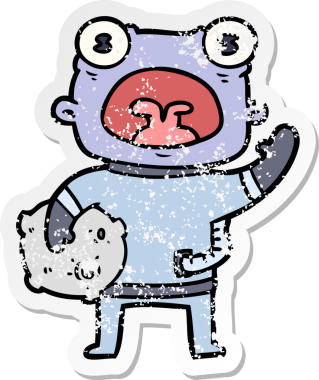 Bir insan tarafından çizilmiş garip uzaylı karikatürünün sıkıntılı çıkartması.