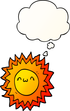 Düşünce baloncuklu karikatür güneşi bir insan tarafından çizilmiş.